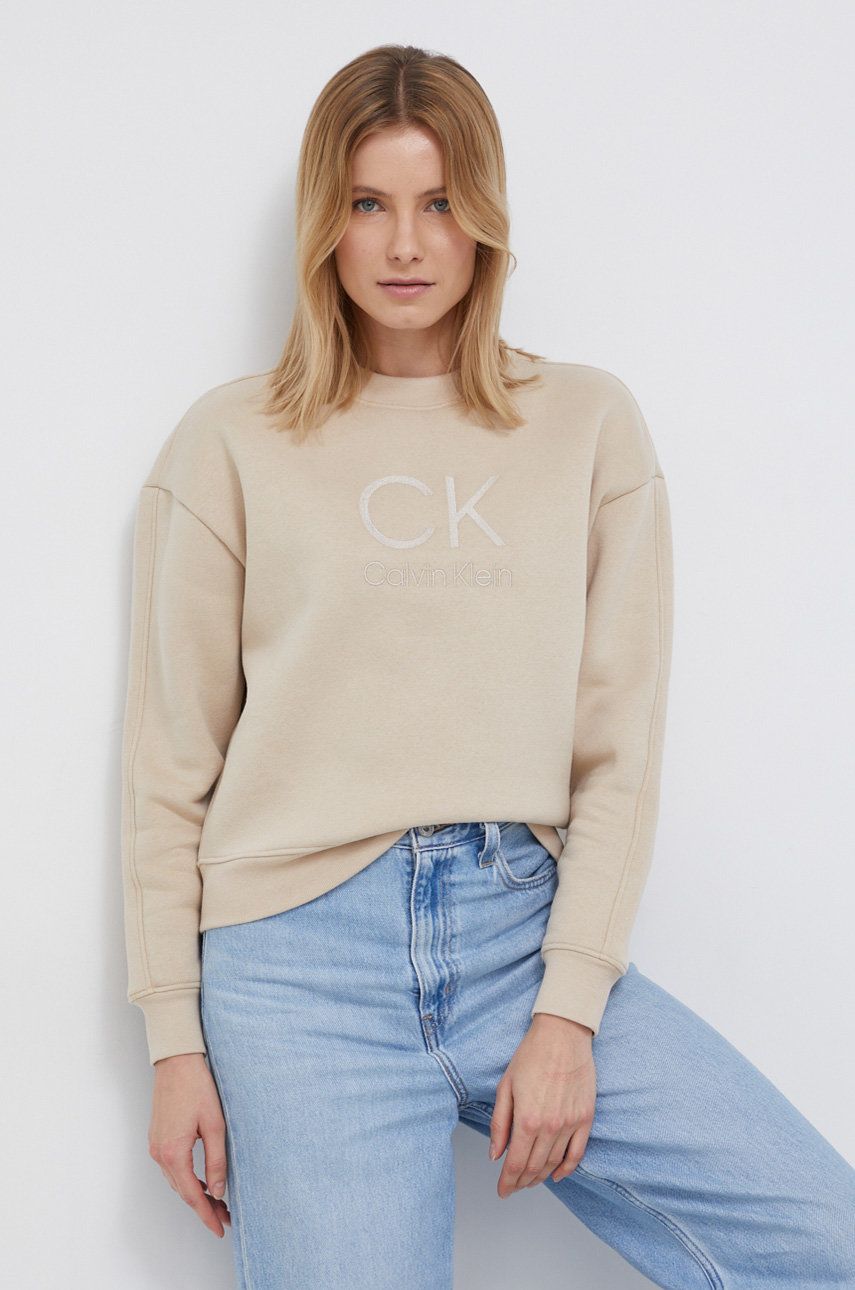 Calvin Klein Bluza damska kolor beżowy melanżowa