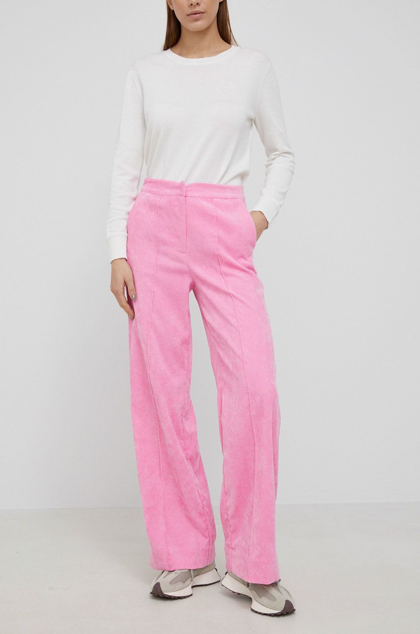 Y.A.S Spodnie sztruksowe damskie kolor różowy szerokie high waist