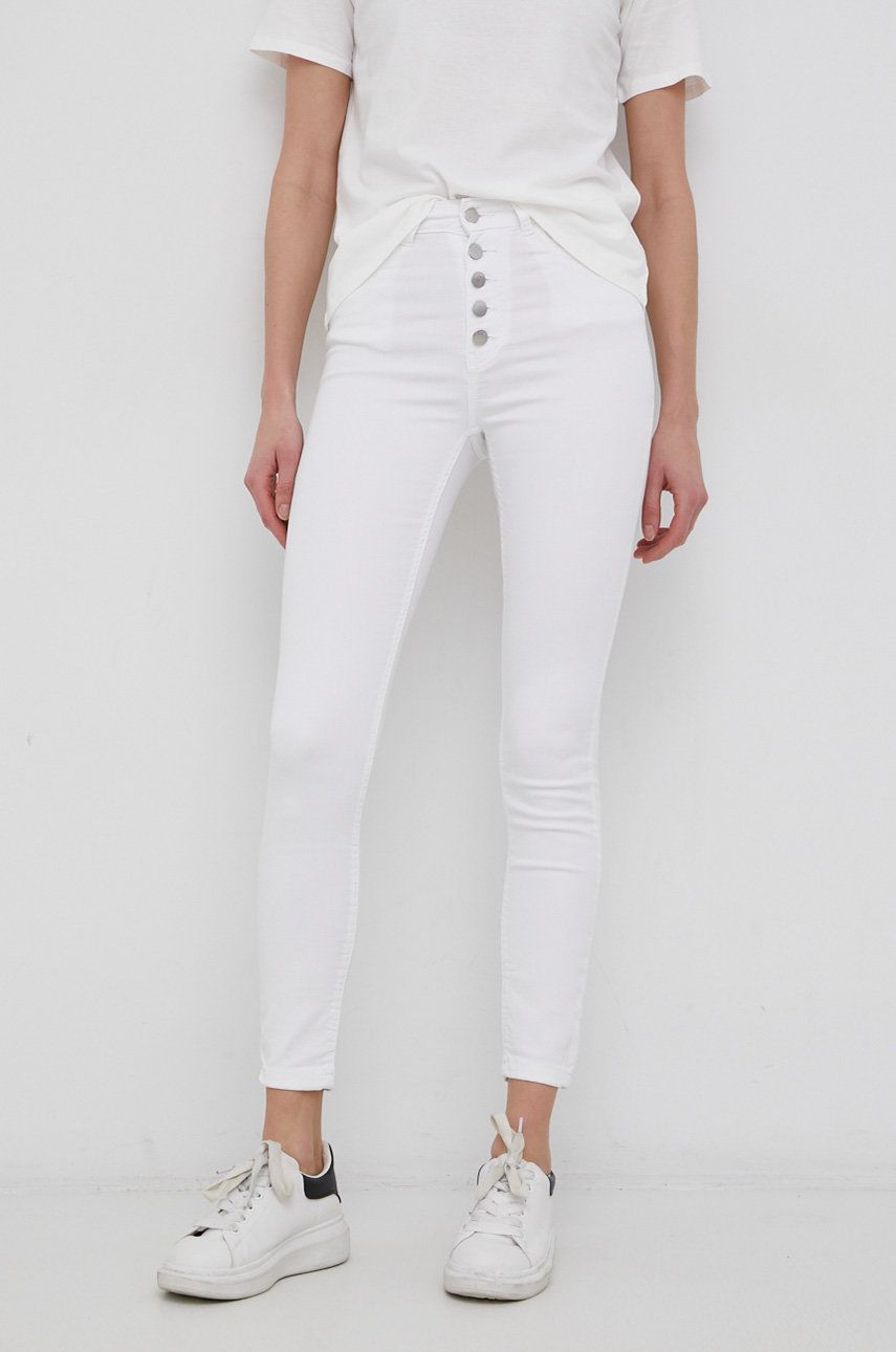 JDY Spodnie damskie kolor biały dopasowane medium waist