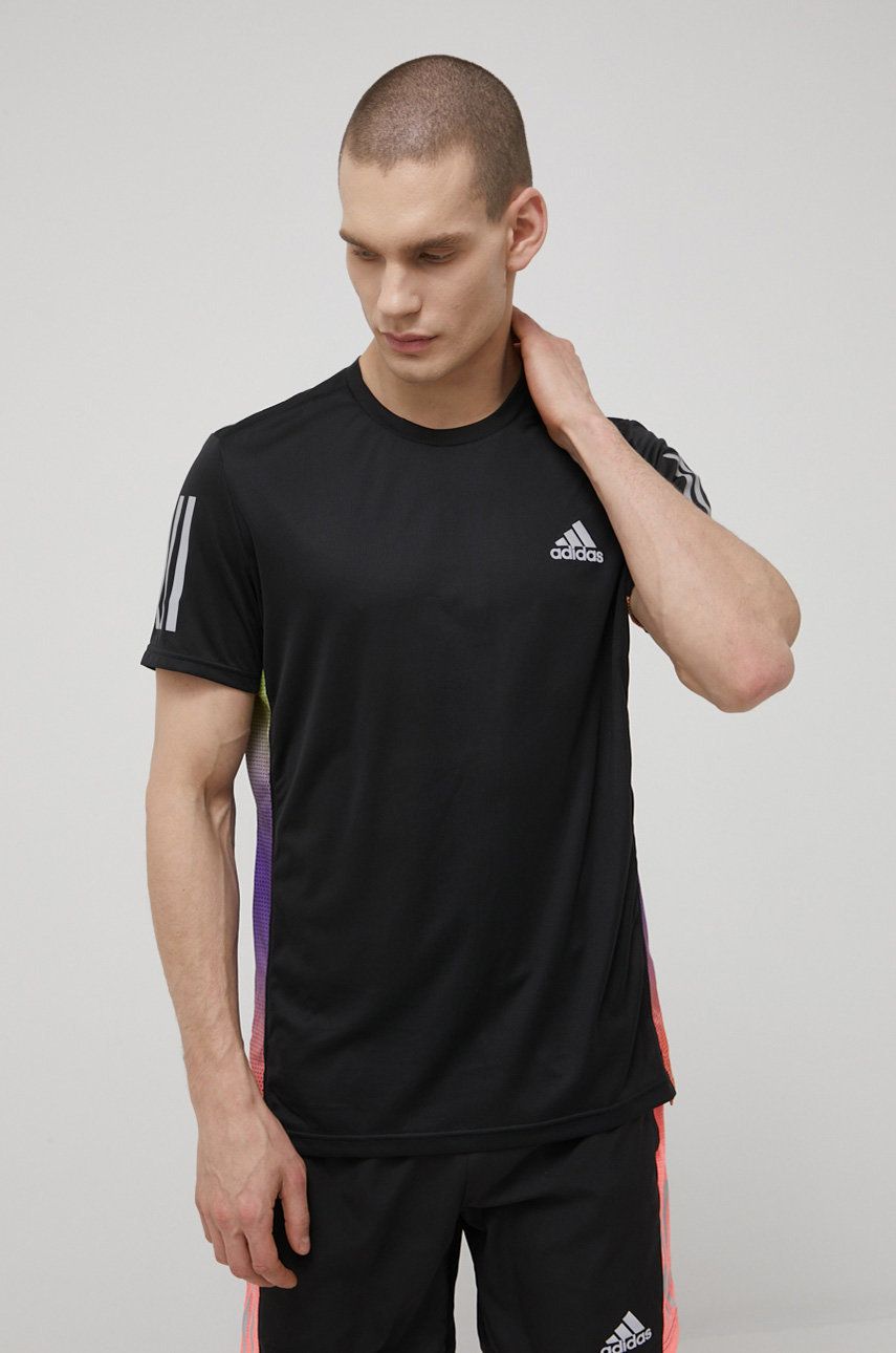 adidas Performance t-shirt do biegania Own the Run Colorblock kolor czarny wzorzysty rozmiar L,XL,M,S