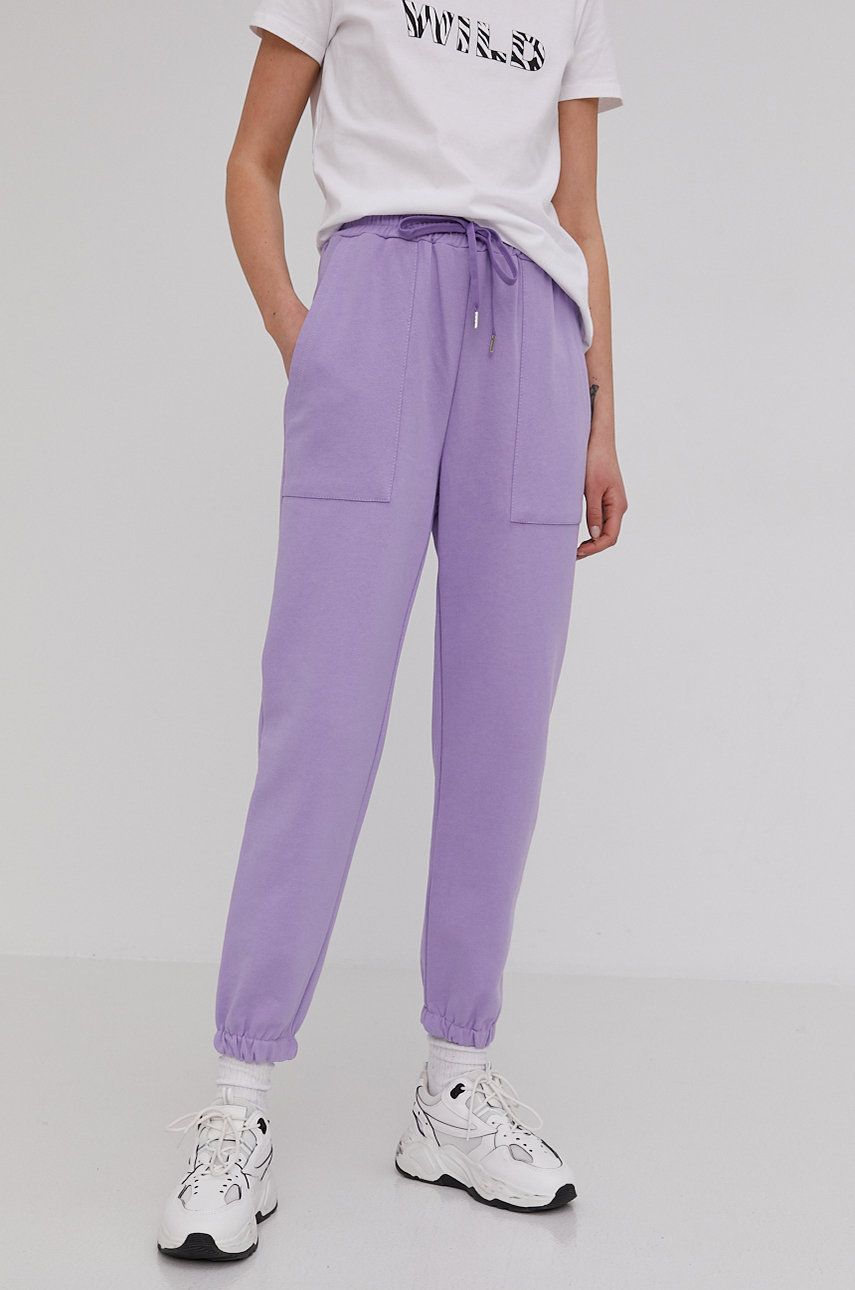Answear Lab Spodnie damskie kolor fioletowy gładkie