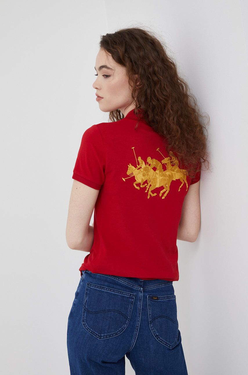 Polo Ralph Lauren t-shirt damski kolor czerwony z kołnierzykiem