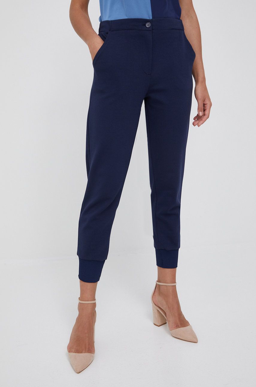 Sisley spodnie damskie kolor granatowy joggery high waist