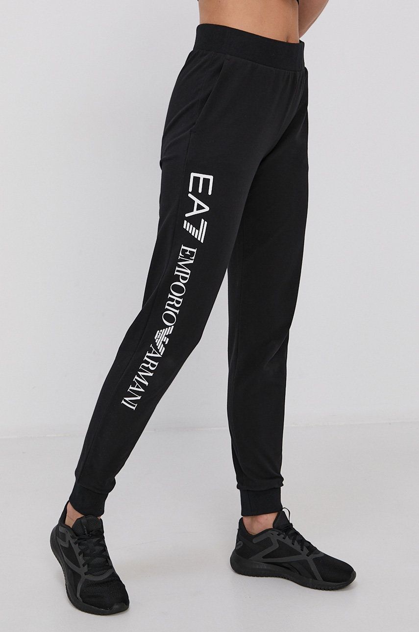 EA7 Emporio Armani Spodnie damskie kolor czarny gładkie