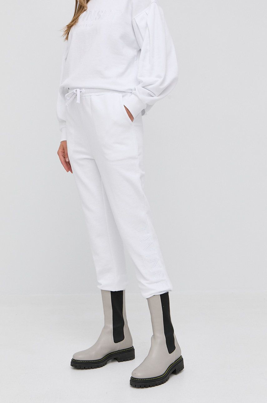 Twinset spodnie damskie kolor biały z aplikacją