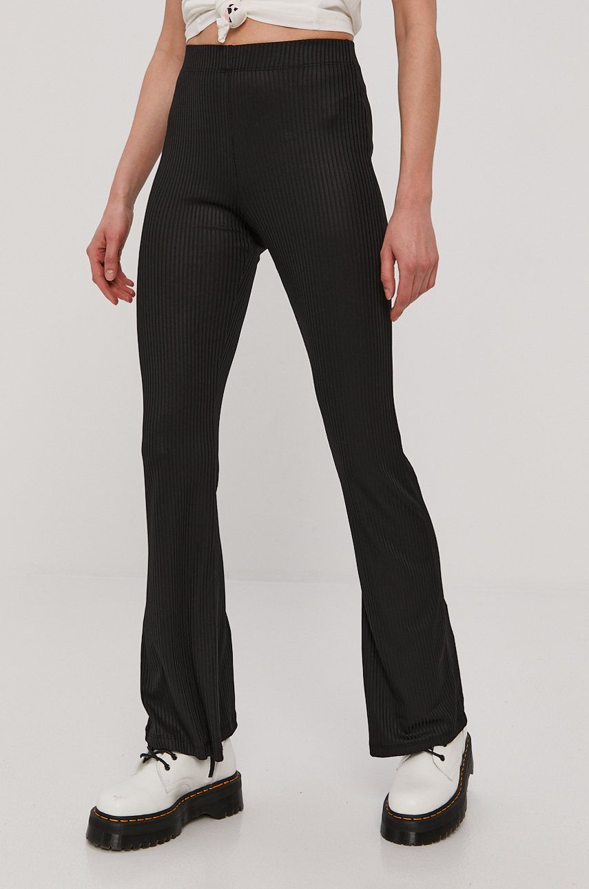 Pieces Spodnie damskie kolor czarny dzwony medium waist
