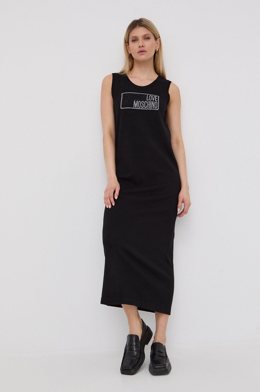 Love Moschino sukienka bawełniana kolor czarny maxi prosta rozmiar 34,38,40,36