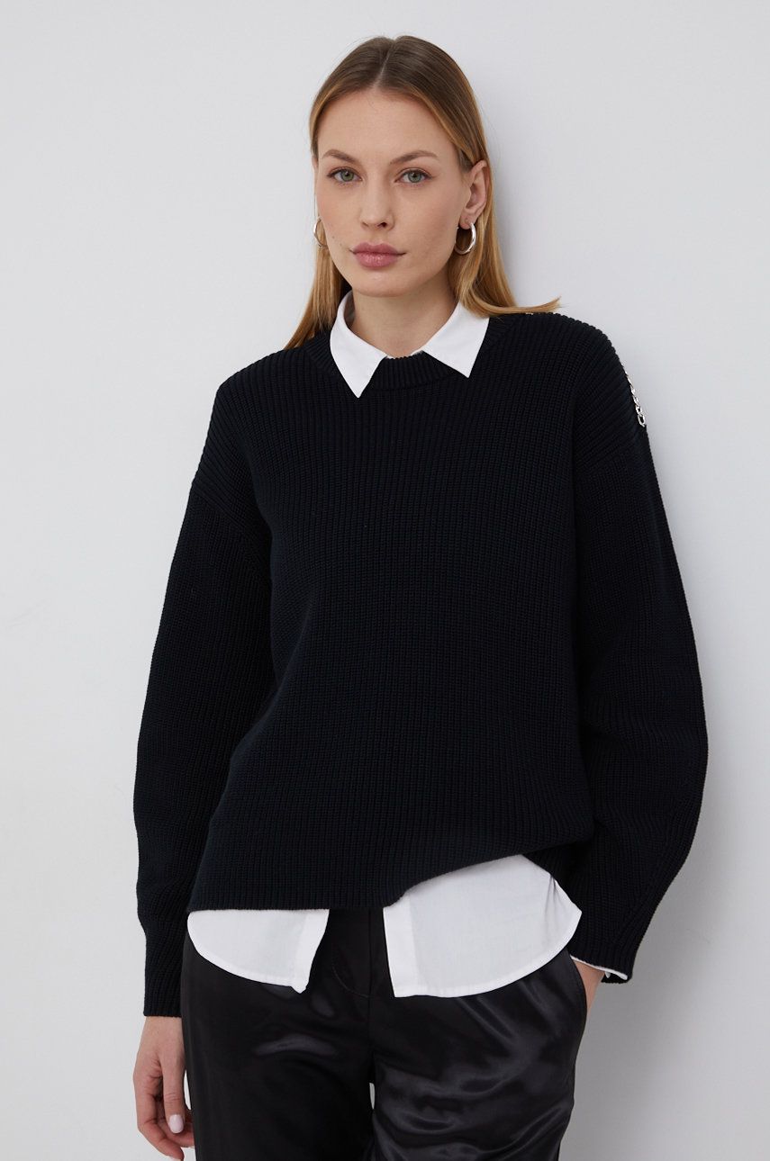 Hugo Sweter bawełniany damski kolor czarny ciepły