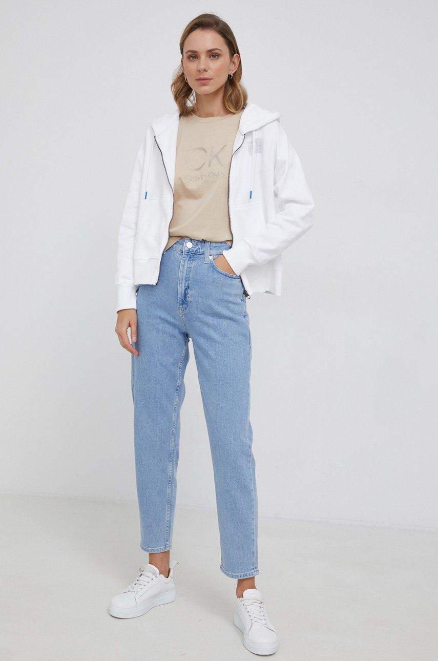 Pepe Jeans Bluza bawełniana Dakota damska kolor biały z kapturem z nadrukiem