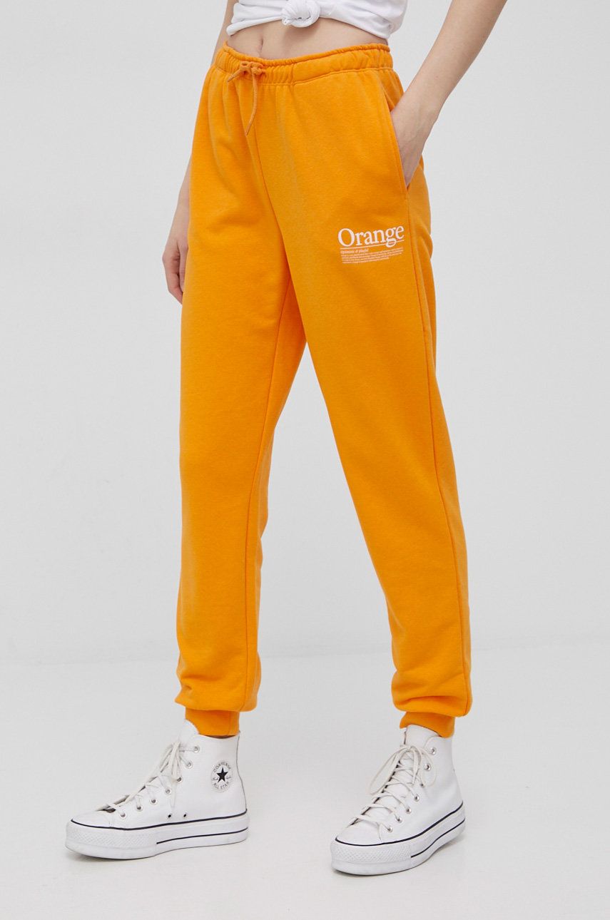 Only spodnie damskie kolor pomarańczowy z nadrukiem