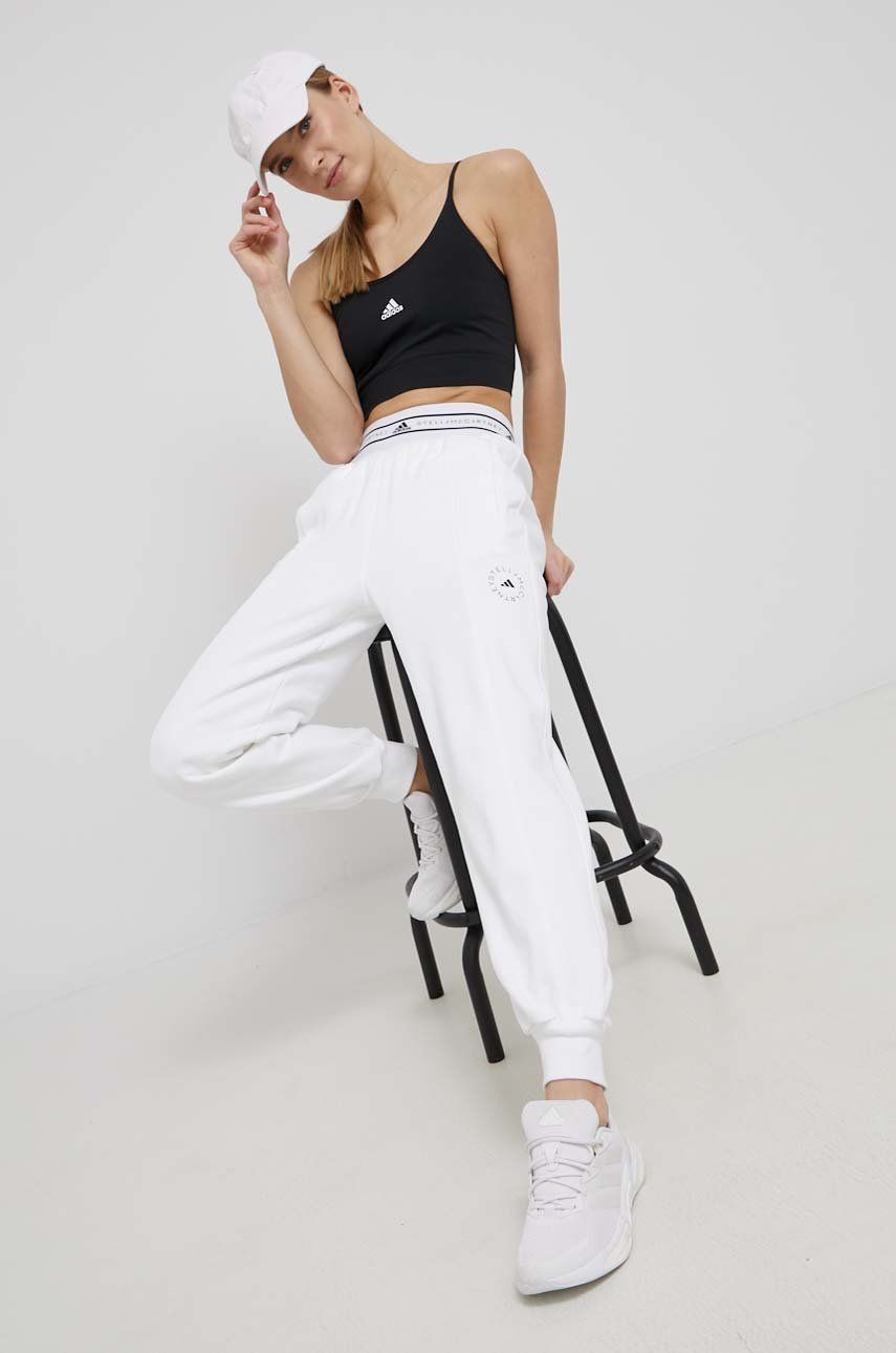 adidas by Stella McCartney spodnie treningowe damskie kolor biały z nadrukiem