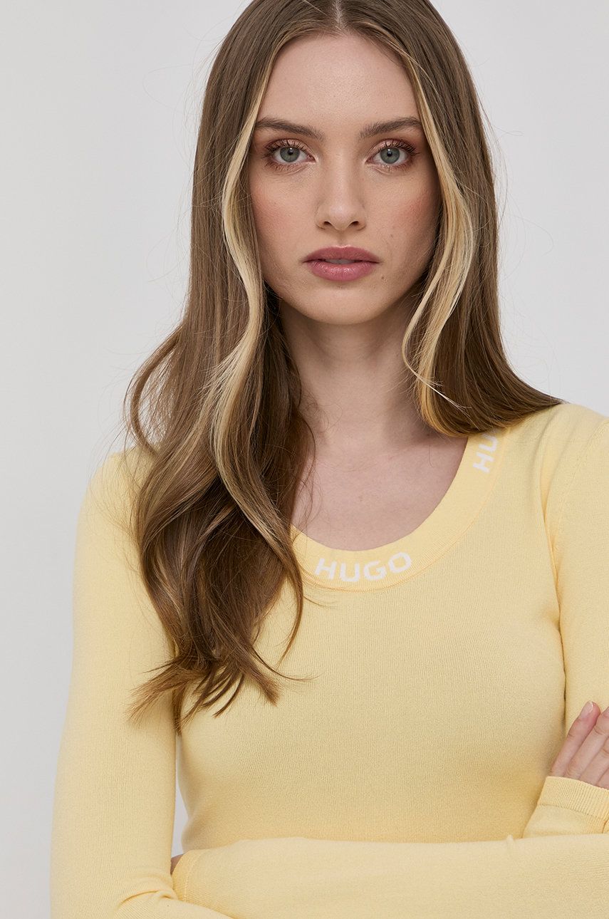 HUGO sweter damski kolor żółty lekki
