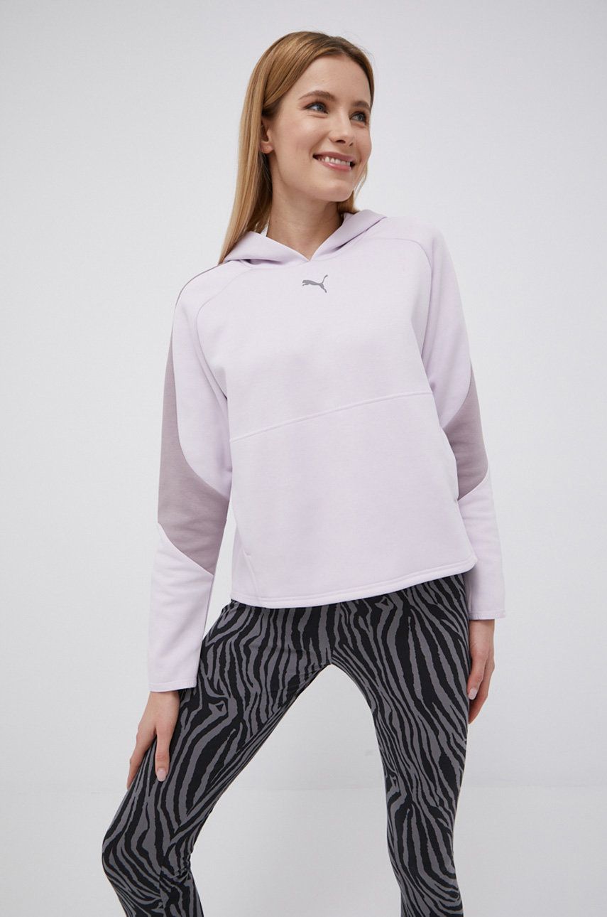 Puma bluza damska kolor fioletowy z kapturem wzorzysta