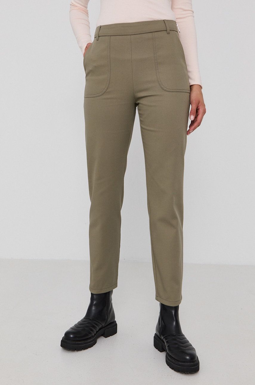 MAX&Co. Spodnie damskie kolor zielony proste high waist