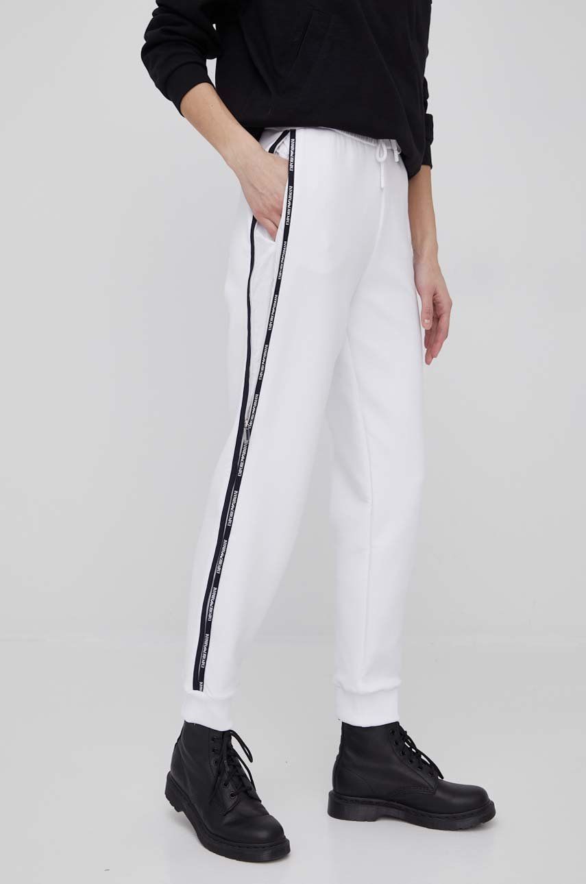 Emporio Armani spodnie damskie kolor biały joggery high waist