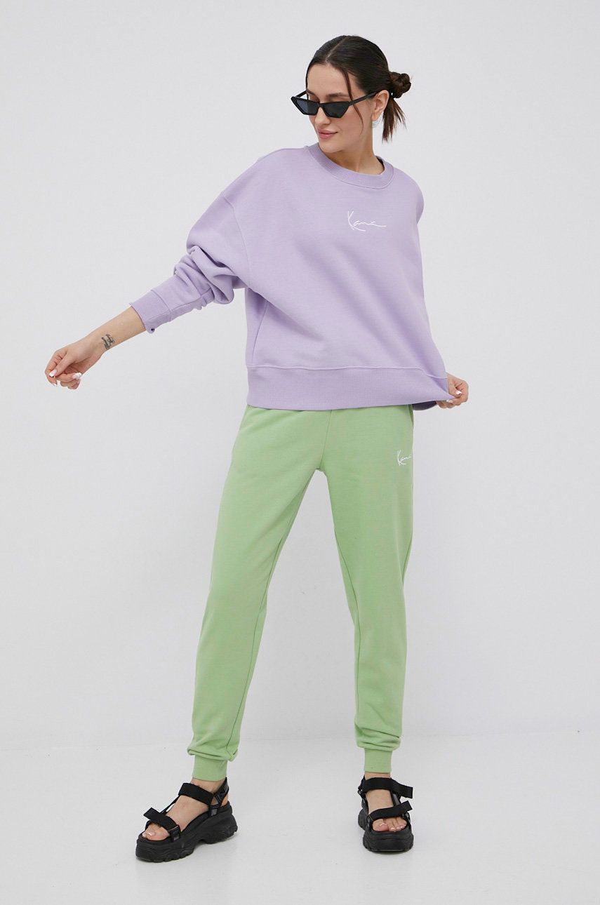 Karl Kani spodnie damskie kolor zielony z aplikacją