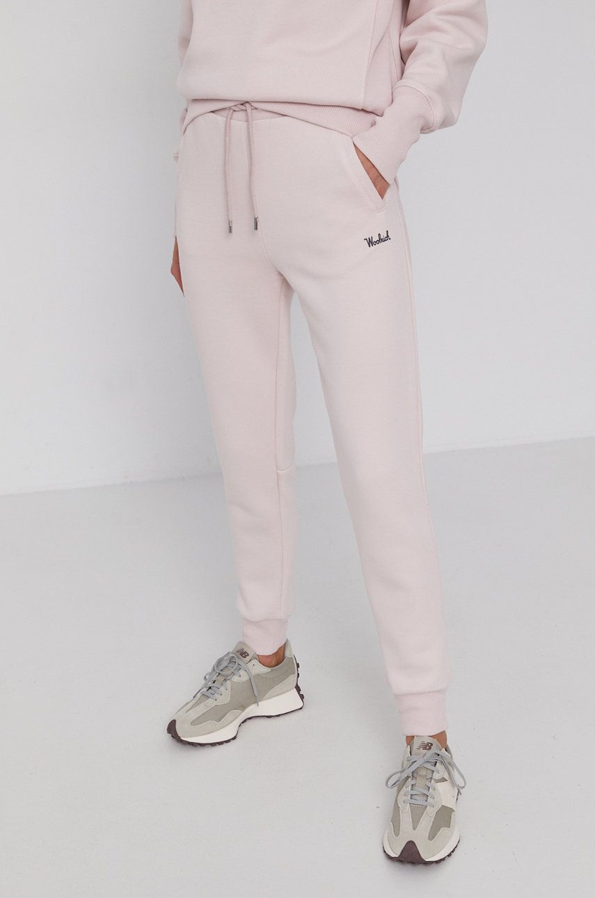 Woolrich Spodnie damskie kolor różowy gładkie