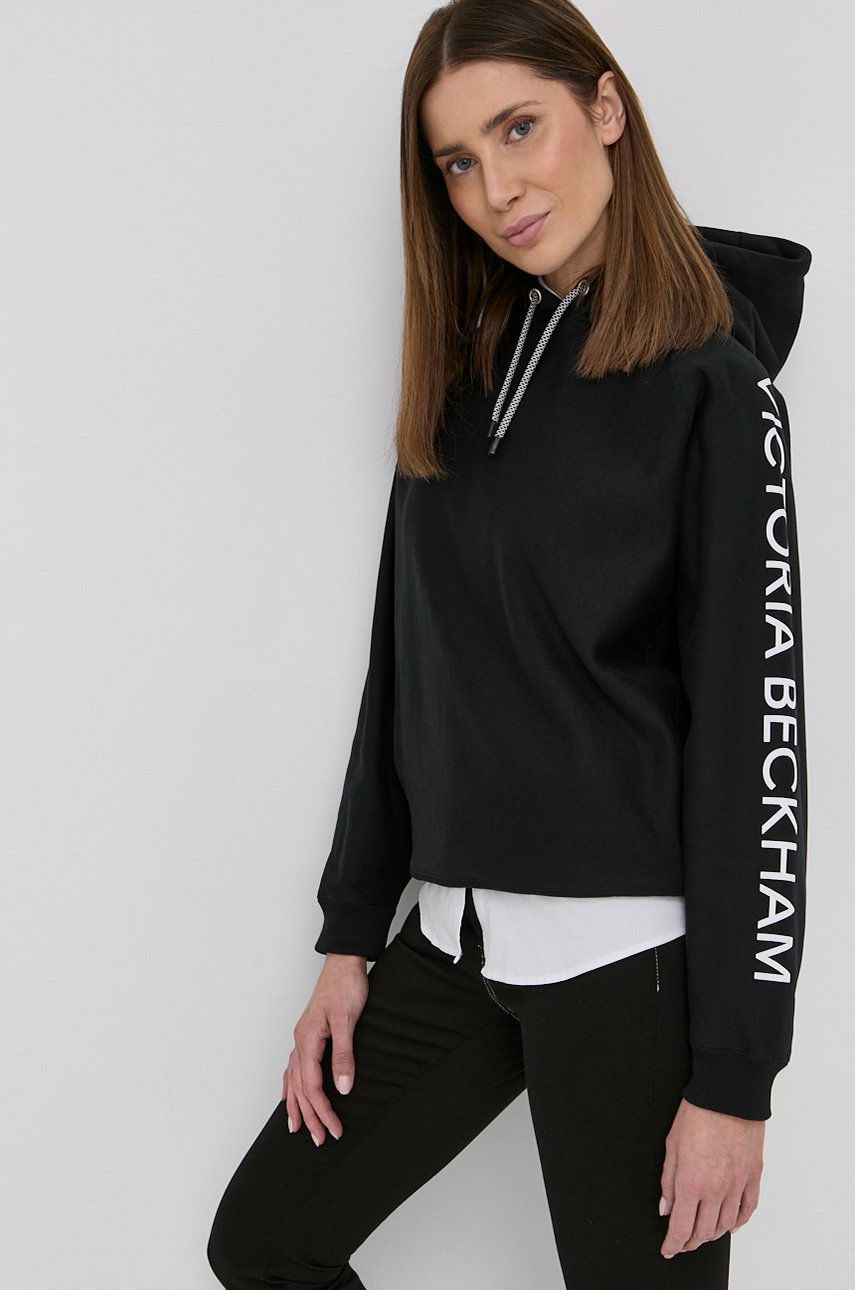 Victoria Beckham Bluza bawełniana damska kolor czarny z kapturem z nadrukiem