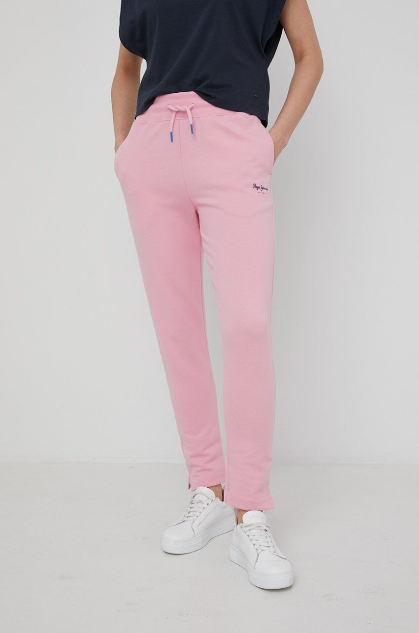 Pepe Jeans spodnie bawełniane Calista damskie kolor różowy gładkie