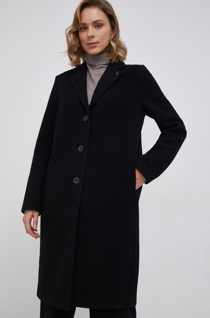 Calvin Klein Płaszcz wełniany kolor czarny przejściowy