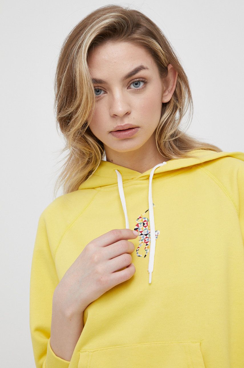 Polo Ralph Lauren bluza bawełniana damska kolor żółty z kapturem z aplikacją rozmiar XS,M,L,S