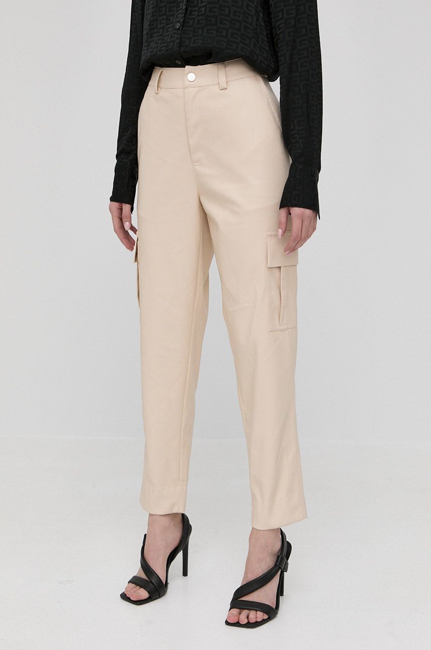 Liu Jo spodnie damskie kolor beżowy fason cargo high waist