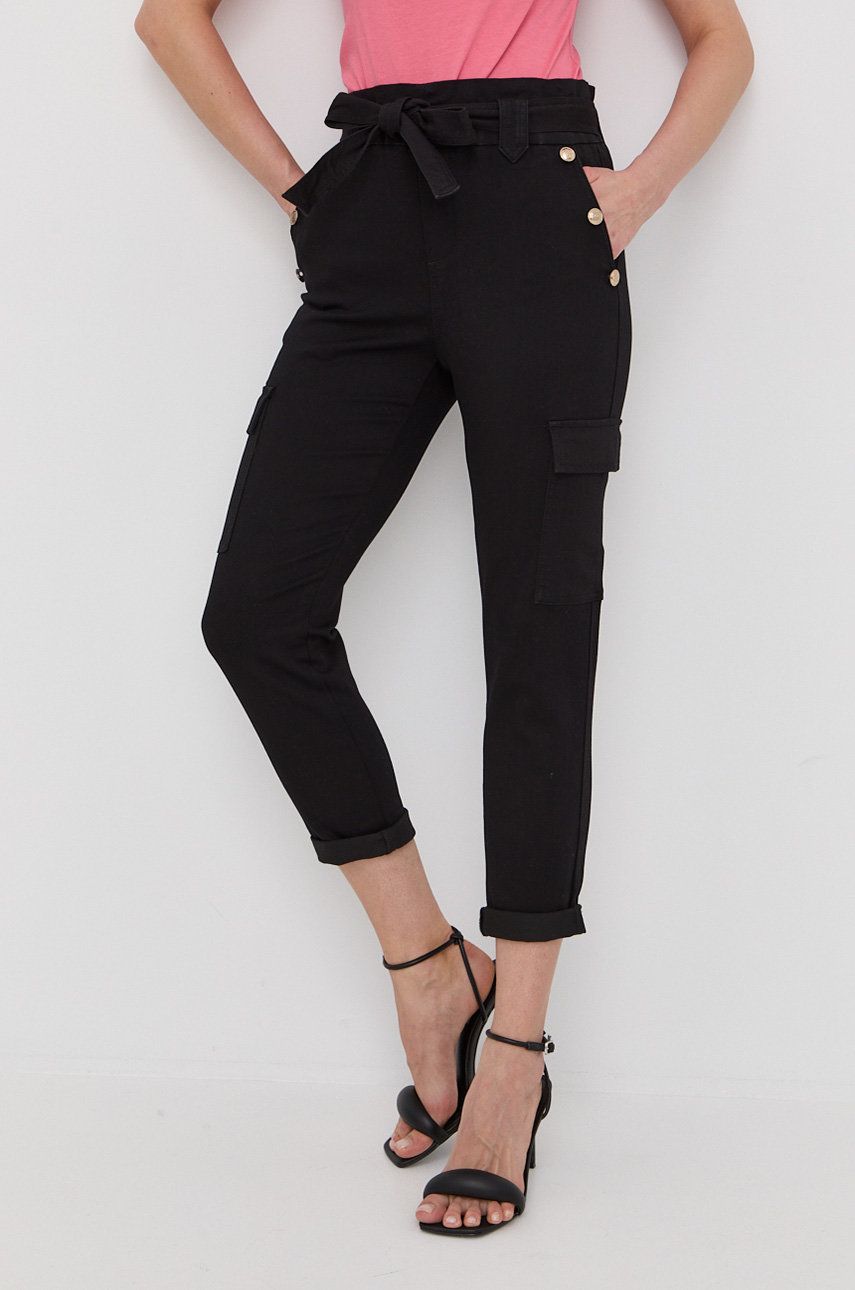 Morgan spodnie damskie kolor czarny fason chinos high waist