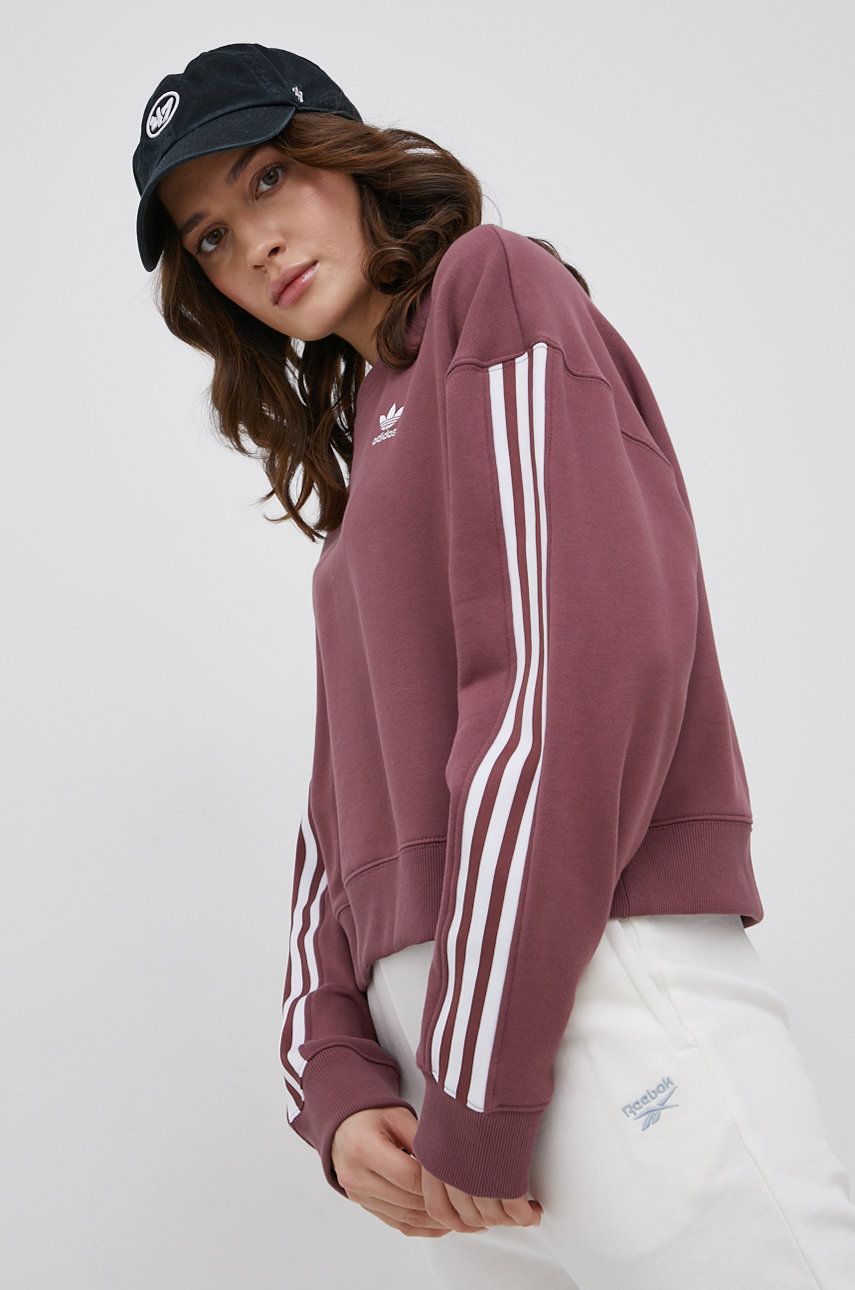 adidas Originals Bluza bawełniana Adicolor damska kolor fioletowy z nadrukiem