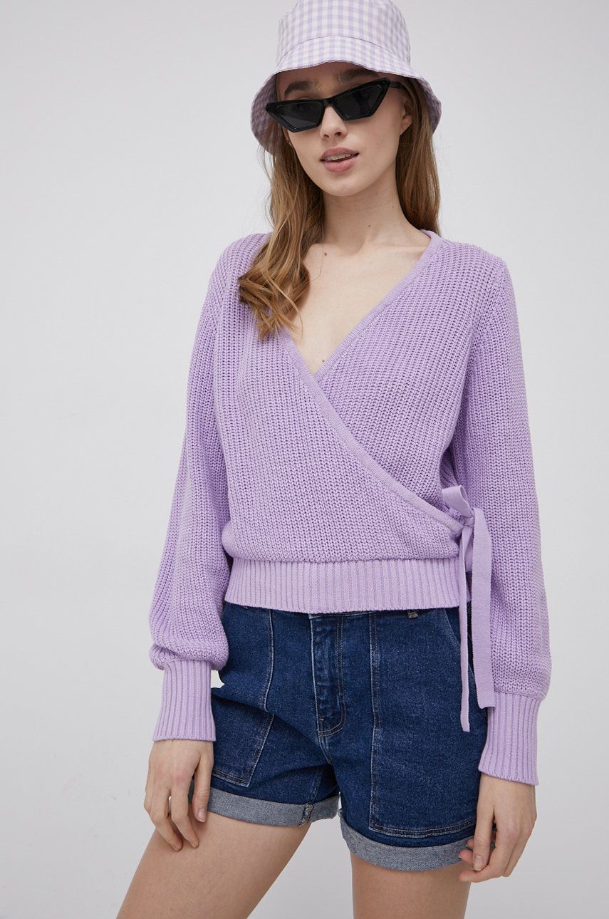 Pieces sweter bawełniany damski kolor fioletowy