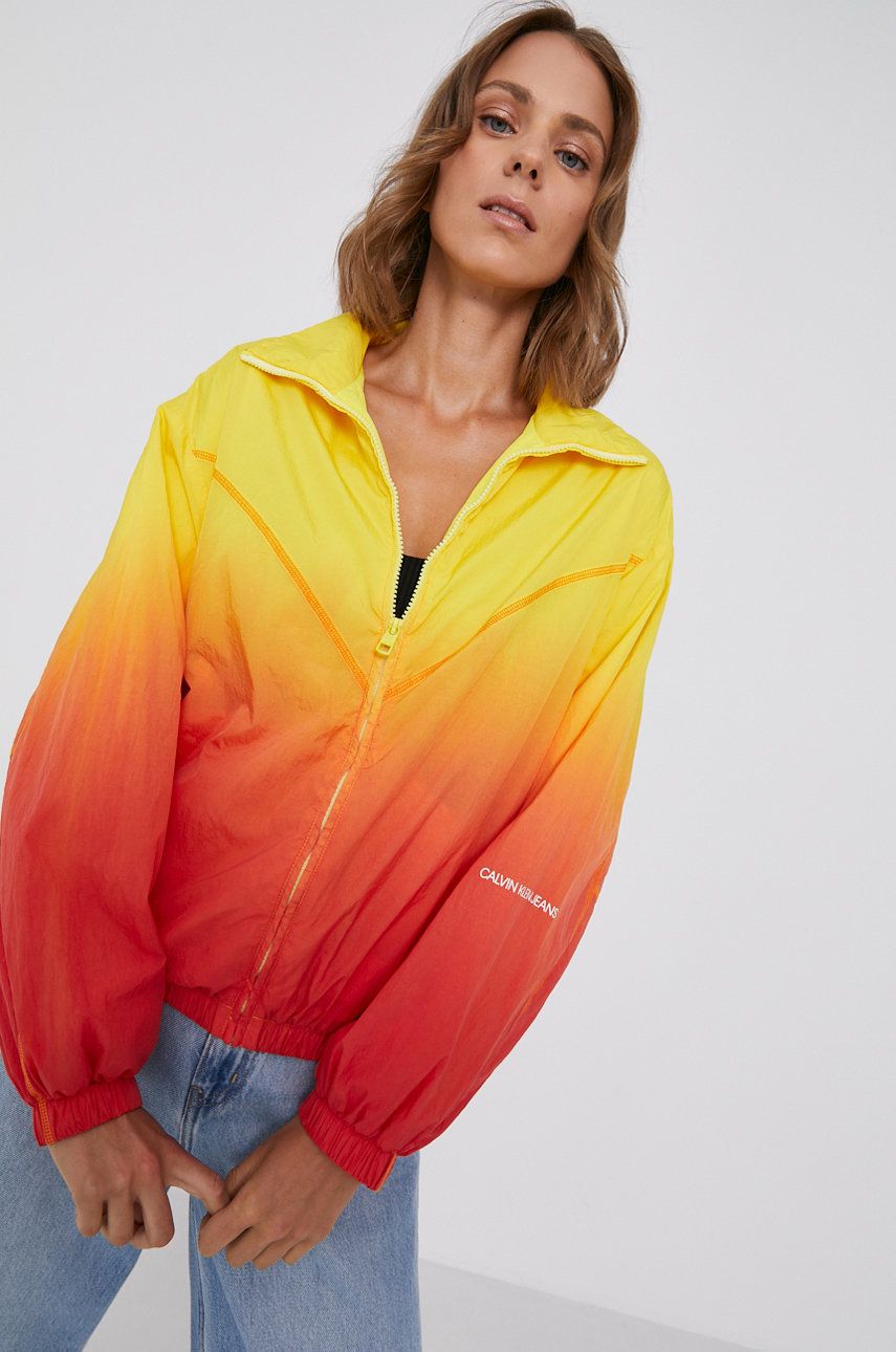 Calvin Klein Jeans Kurtka damska kolor pomarańczowy przejściowa