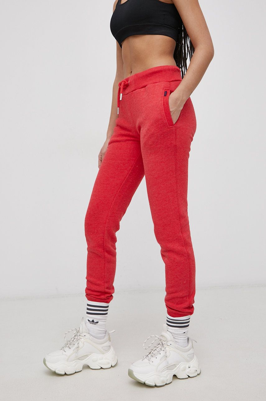 Superdry Spodnie damskie kolor czerwony gładkie