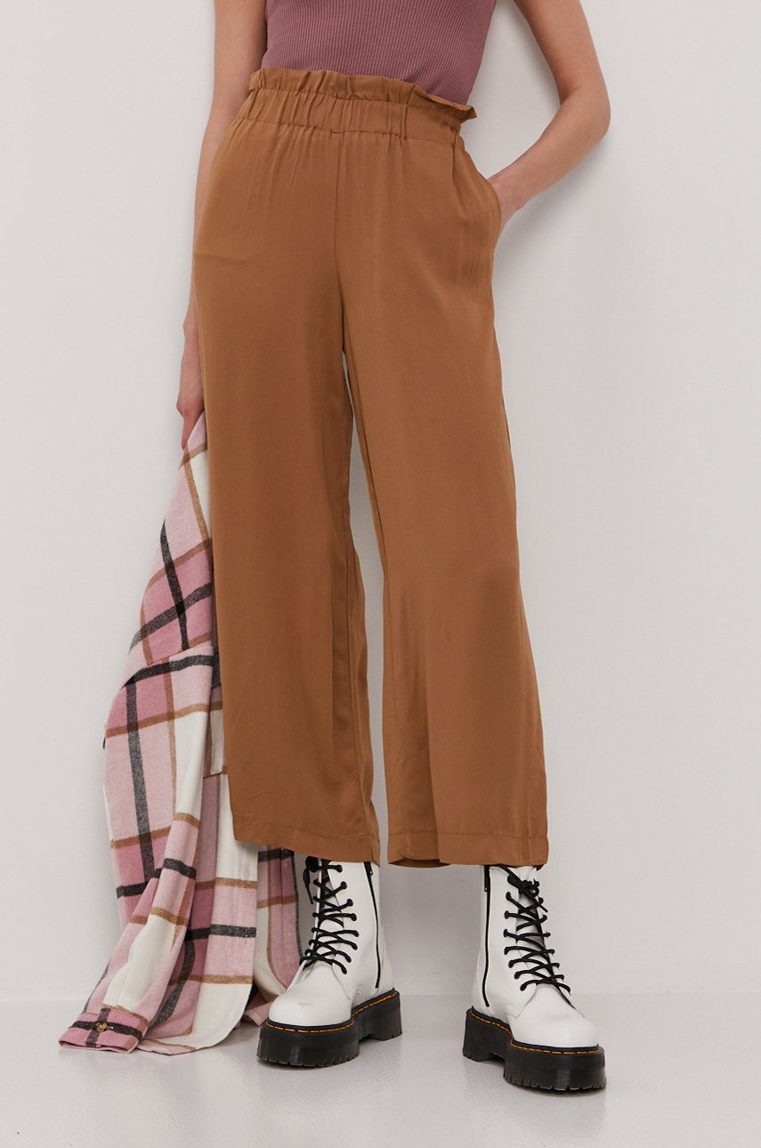 Only Spodnie damskie kolor brązowy szerokie high waist