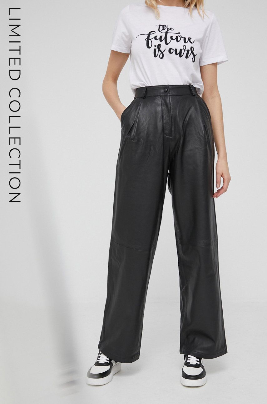 Answear Lab spodnie skórzane answear.LAB X kolekcja limitowana NO SHAME damskie kolor czarny szerokie high waist