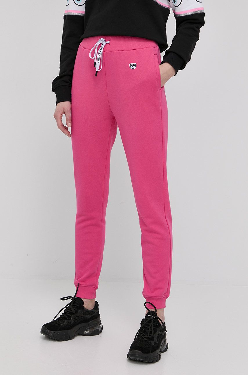 Chiara Ferragni spodnie bawełniane damskie kolor różowy gładkie
