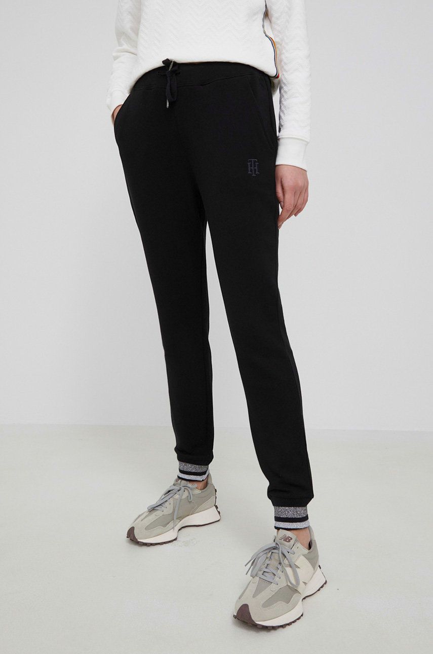 Tommy Hilfiger Spodnie bawełniane damskie kolor czarny
