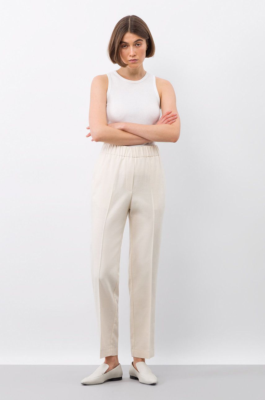 Ivy & Oak spodnie damskie kolor beżowy proste high waist