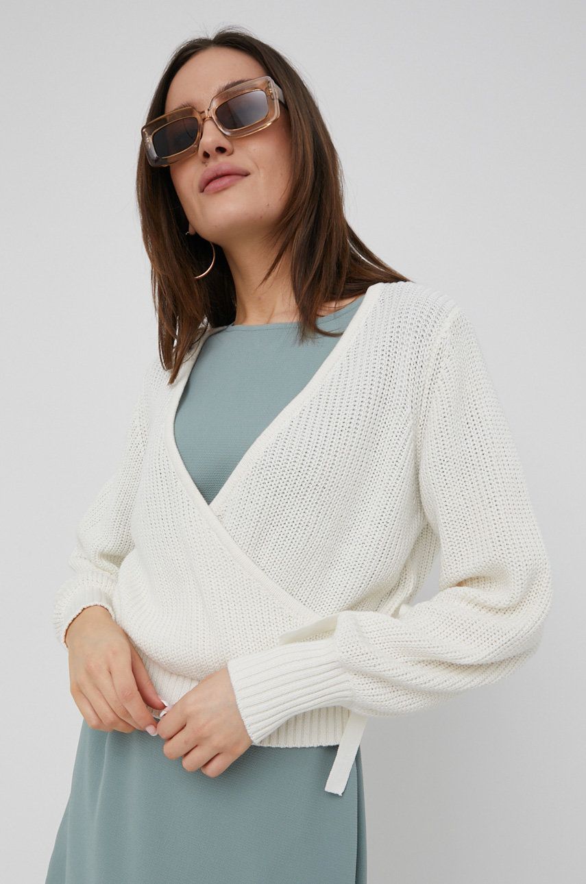 Pieces sweter bawełniany damski kolor biały lekki