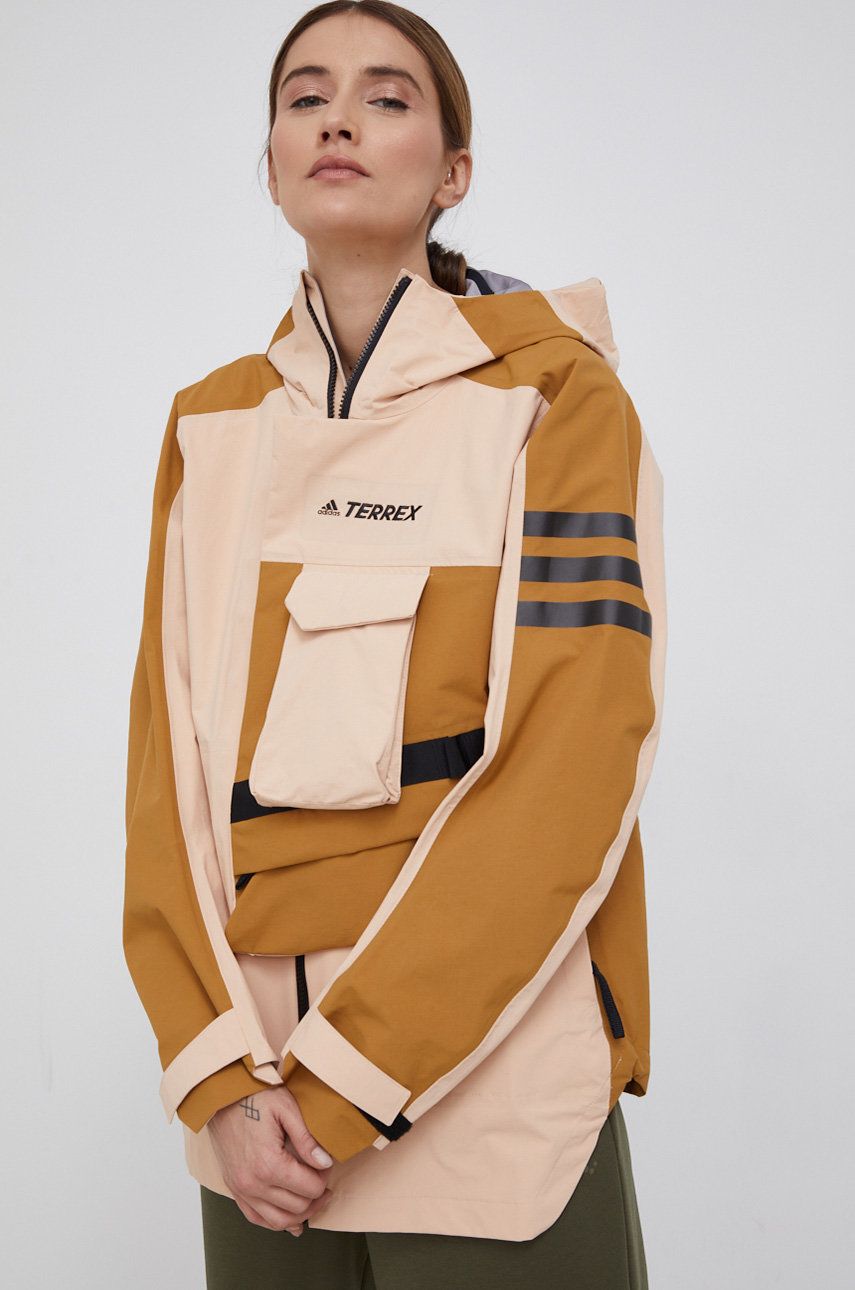 adidas Performance kurtka przeciwdeszczowa damska kolor beżowy przejściowa
