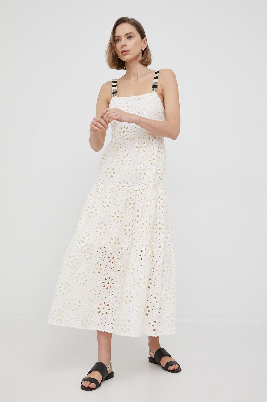 Desigual sukienka bawełniana kolor beżowy maxi rozkloszowana rozmiar M,XL,XS,S