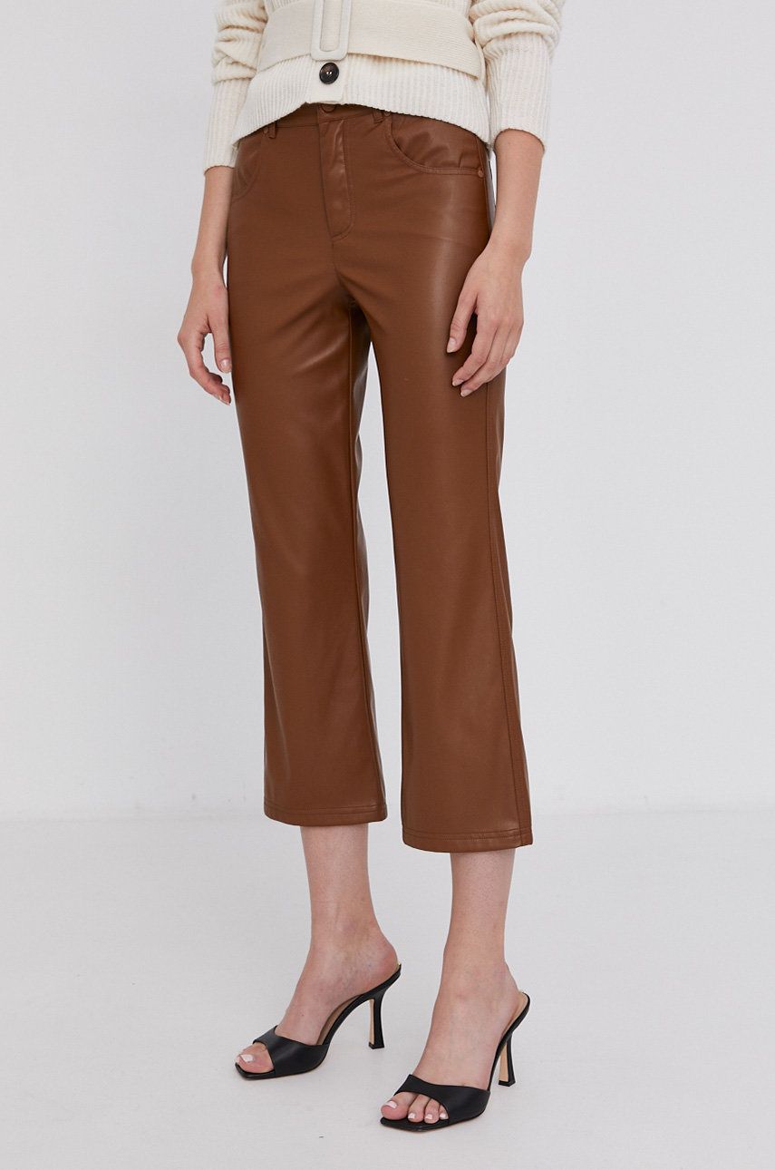 Marella Spodnie damskie kolor brązowy szerokie medium waist