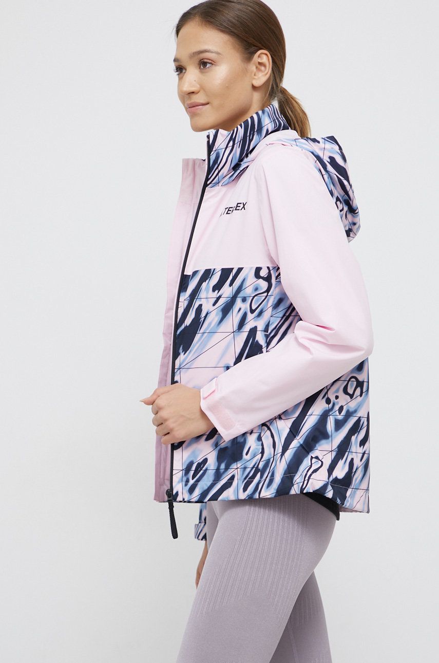adidas TERREX kurtka przeciwdeszczowa W MT AOP Rain damska kolor różowy