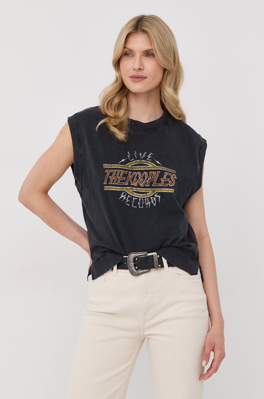 The Kooples top bawełniany kolor czarny rozmiar M,L,XL,S