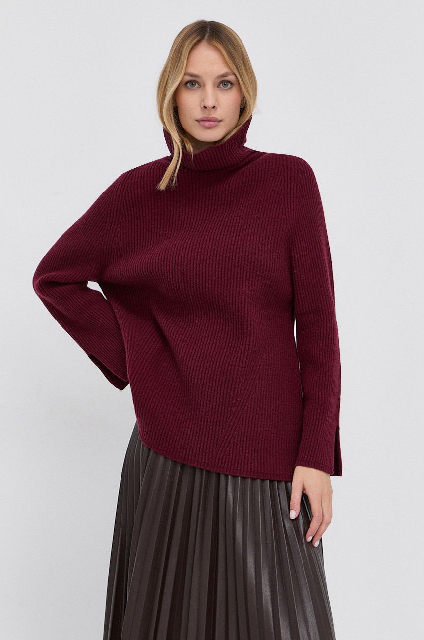 MAX&Co. Sweter wełniany damski kolor bordowy z golfem