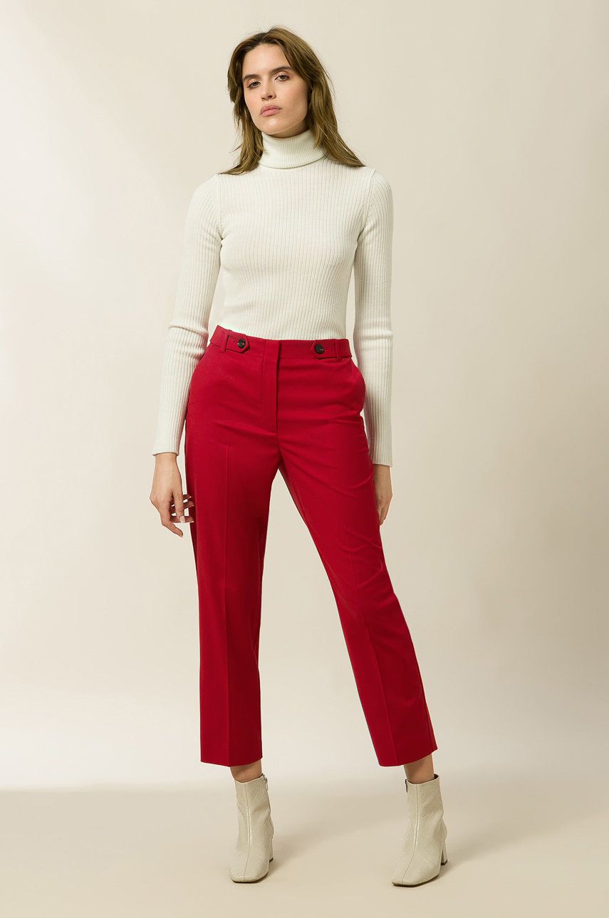 Ivy & Oak Spodnie damskie kolor czerwony proste high waist