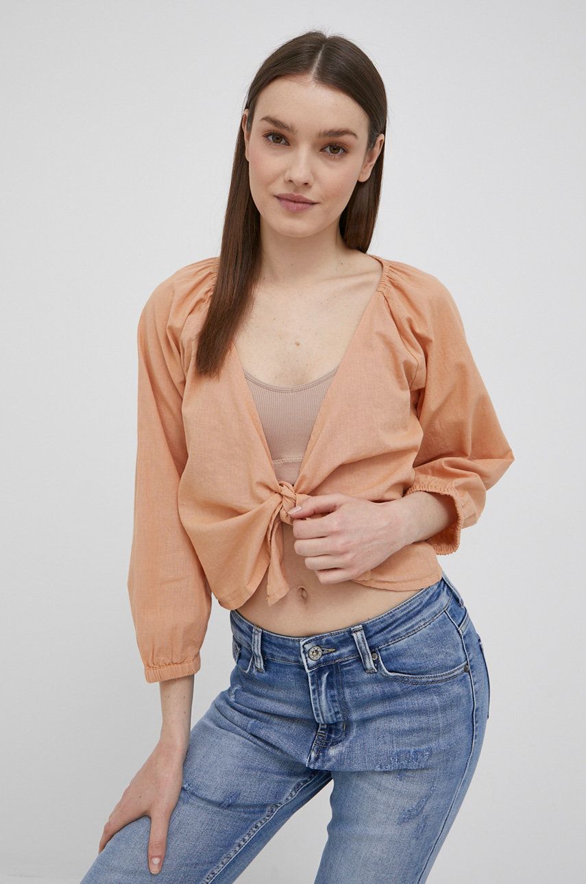 Roxy bluzka z domieszką lnu damska kolor pomarańczowy gładka