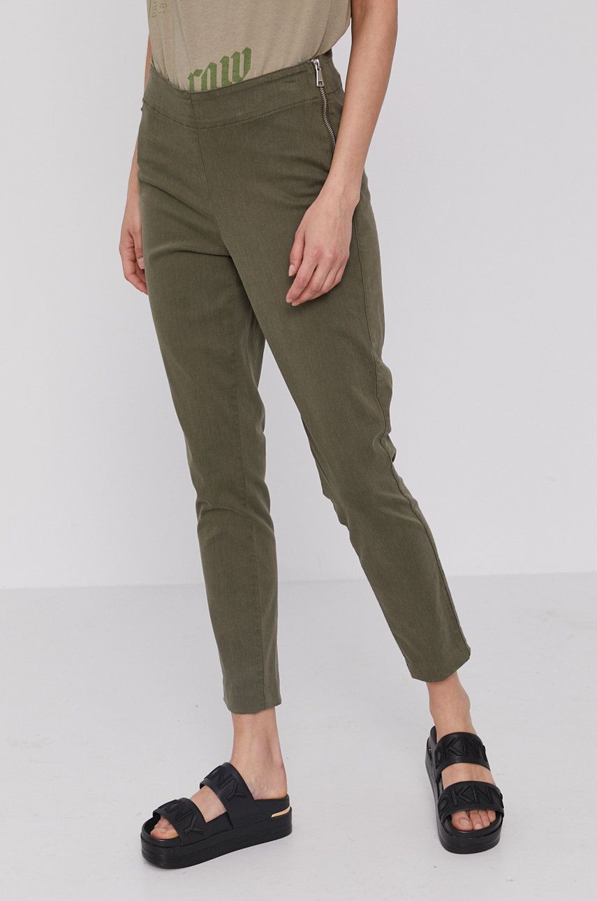 Dkny Spodnie damskie kolor zielony proste high waist