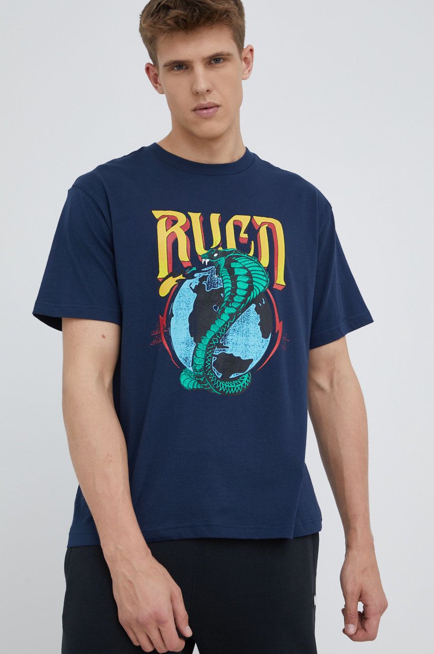 RVCA t-shirt bawełniany kolor granatowy z nadrukiem rozmiar L,XL,M,S