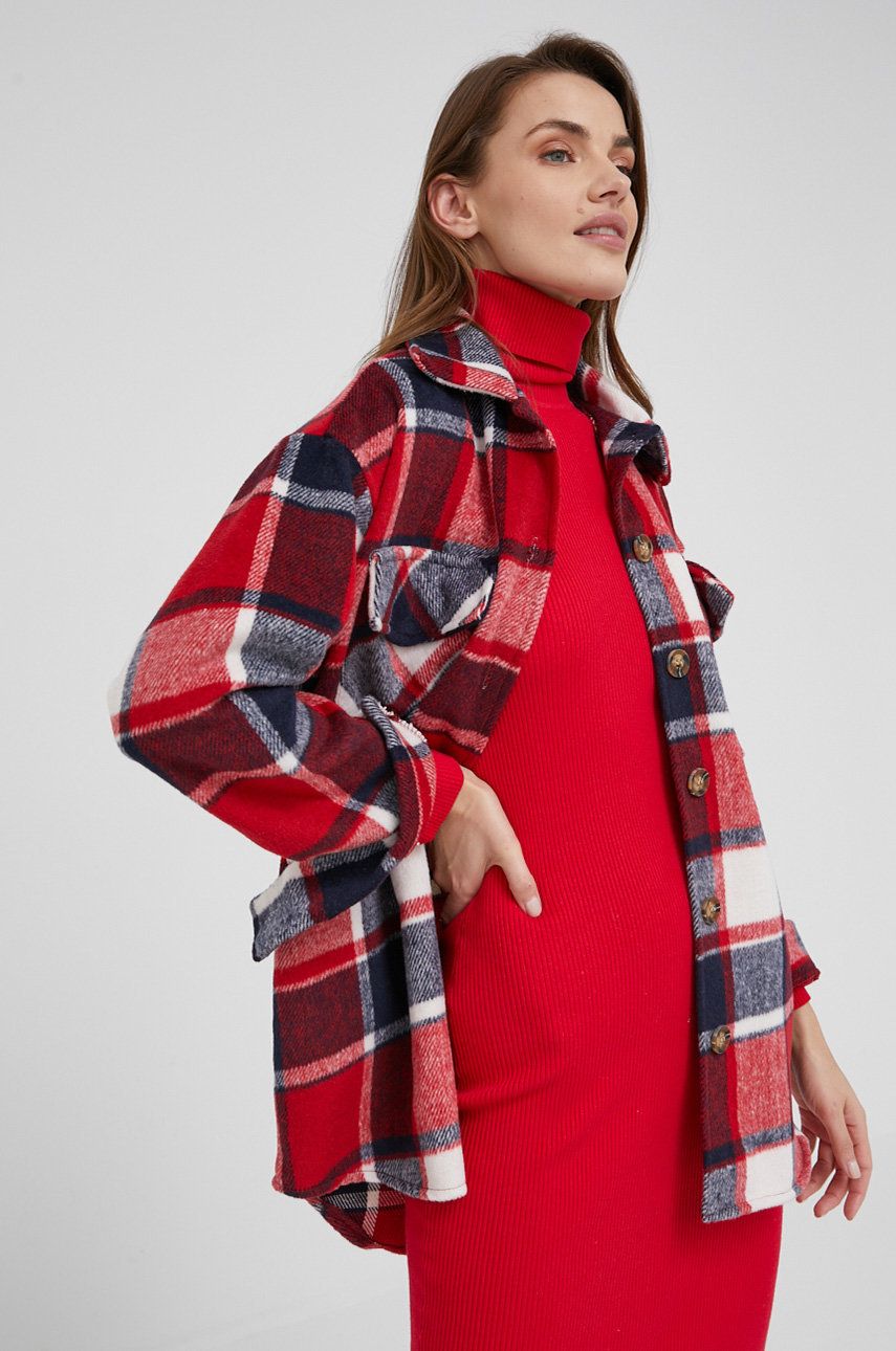 Answear Lab kurtka z wełną kolor czerwony przejściowy