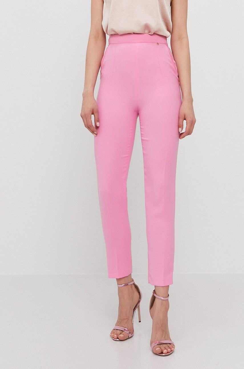 Nissa Spodnie damskie kolor różowy proste high waist