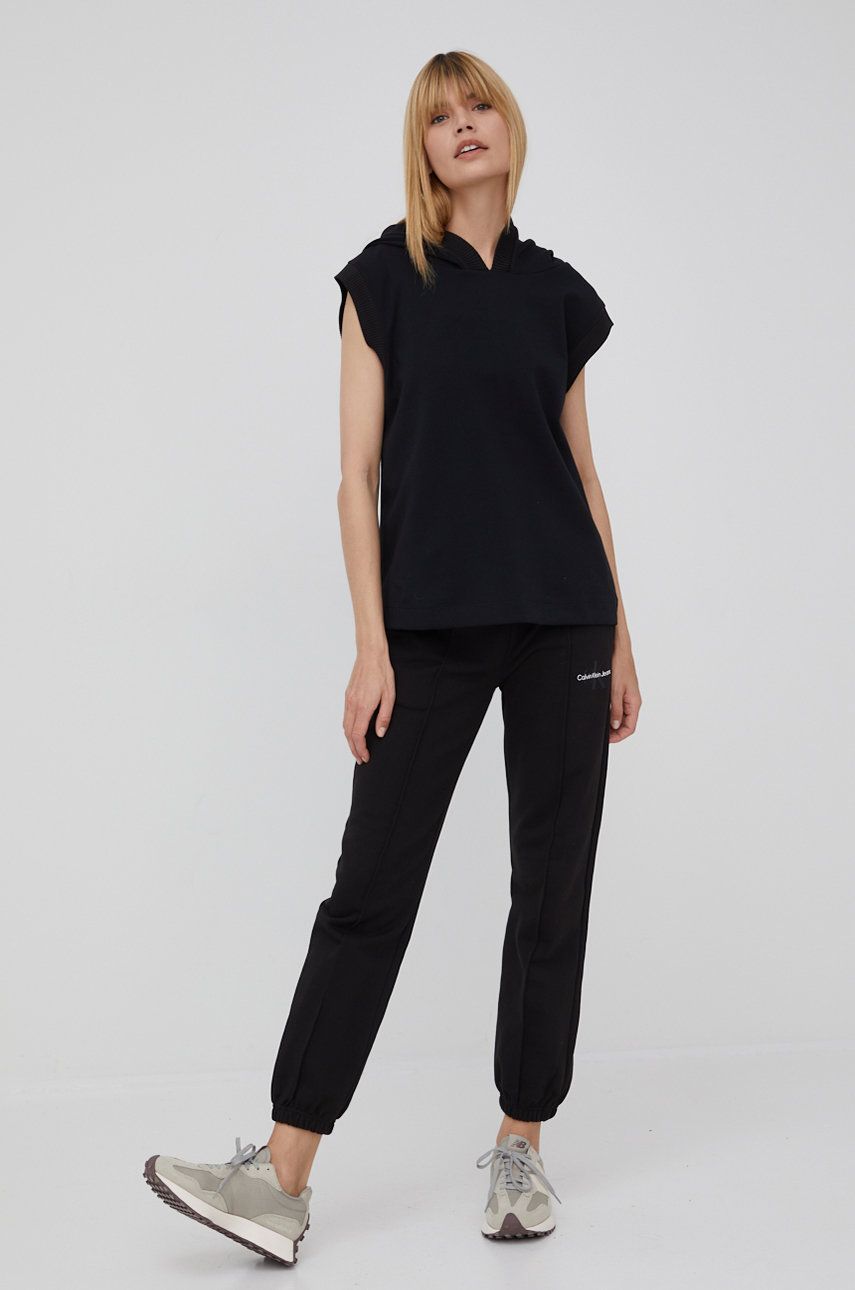 Sisley bluza damska kolor czarny z kapturem gładka